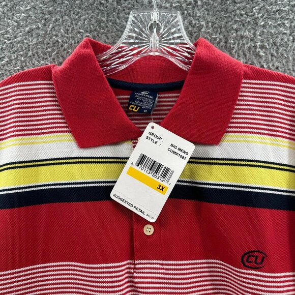 CU‎ Sportswear Mens Polo Shirt 3XL Red Yellow Striped Pullover Short Sleeve - Picture 6 of 11